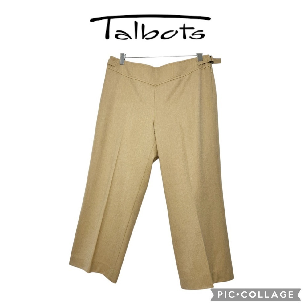 Talbots side buckle wool beige straight legs cropped trousers pants size 8